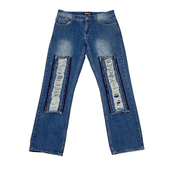 Imperious Distressed Zip Straight Relaxed Jeans Men's 34x32 y2k - Picture 1 of 9